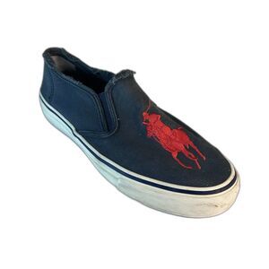Polo Ralph Lauren Navy Canvas Red Signature Big Pony Slip-On Sneaker Sz 8.5D